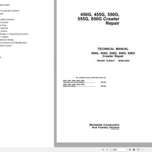 John Deere Crawler 450G 455G 550G 555G 650G Technical Manual TM1404