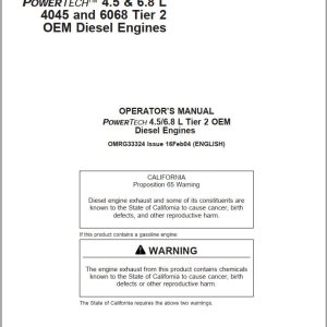 John Deere Diesel Engines PowerTech 4.5L 6.8L 4045 6068 Tier 2 OEM Operator Manual