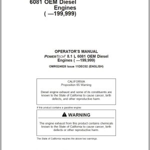 John Deere Diesel Engines PowerTech 8.1L 6081 OEM Operator Manual