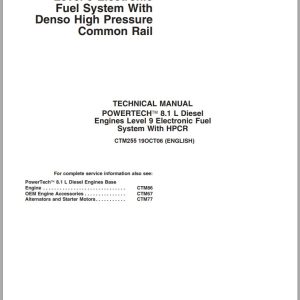 John Deere Diesel Engines PowerTech 8.1L Level 9 Electronic Fuel System Technical Manual