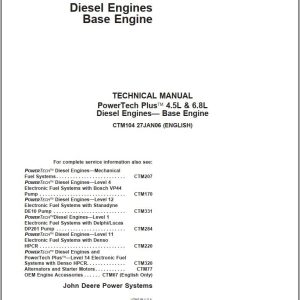 John Deere Diesel Engines PowerTech Plus 4.5L 6.8L Base Engine Technical Manual