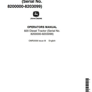 John Deere Diesel Tractor 820 Operators Manual