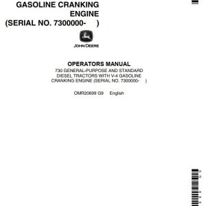 John Deere Diesel Tractors with V-4 Gasoline Cranking 730 Operators Manual