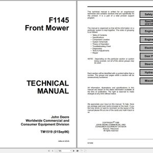 John Deere Front Mower F1145 Technical Manual TM1519