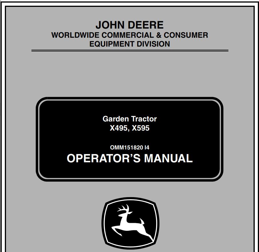 John Deere Garden Tractor X495 X595 Operator's Manual
