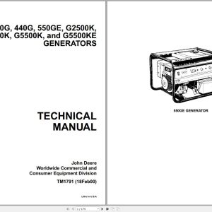 John Deere Generators 250G 440G 550GE G2500K - G5500KE Technical Manual TM1791 02.2000