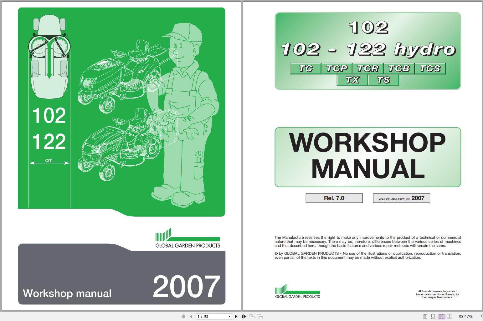 John Deere Global Garden Products 102 122 Hydro Workshop Manual