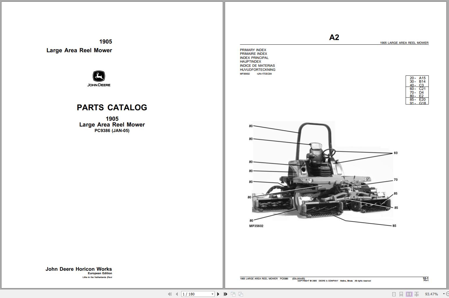 John Deere Hinged Frame Draper Platform HD50R Parts Catalog PC13713 04.2020