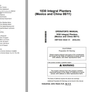 John Deere Integral Planters 1030 Operator's Manual