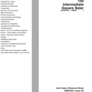 John Deere Intermediate Square Baler 100 Operator Manual