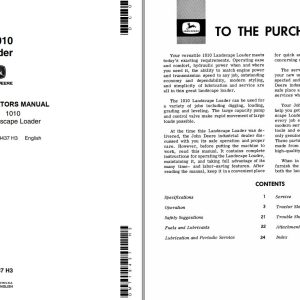John Deere Landscape Loader 1010 Operators Manual