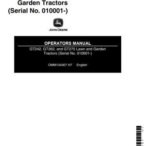 John Deere Lawn And Garden Tractor GT242 GT262 GT275 Operators Manual
