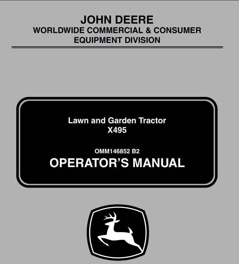 John Deere Lawn And Garden Tractor X495 Operator's Manual