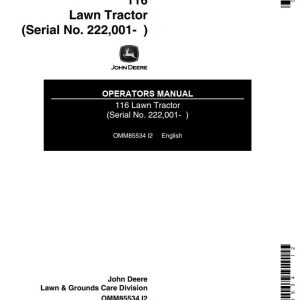John Deere Lawn Tractor 116 Operators Manual