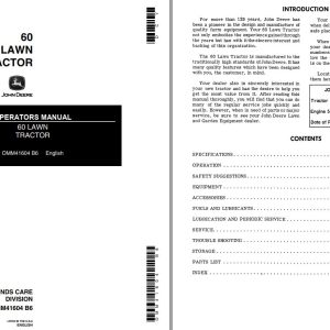 John Deere Lawn Tractor 60 Operators Manual