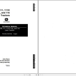 John Deere Lawn Tractors 108 111 111H 112L 116 Technical Manual TM1206