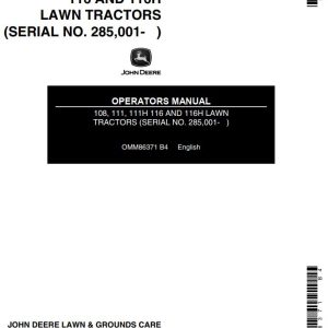 John Deere Lawn Tractors 108 111 111H 116 116H Operators Manual