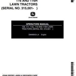John Deere Lawn Tractors 108 111 112L 116 116H Operators Manual