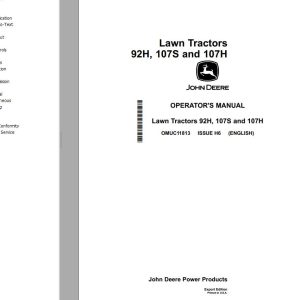 John Deere Lawn Tractors 92H 107S 107H Operator's Manual