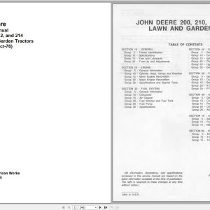 John Deere Lawn and Garden Tractors 200 210 212 214 Service Manual SM2105 1976