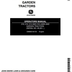 John Deere Lawn and Garden Tractors 210 212 214 216 Operators Manual