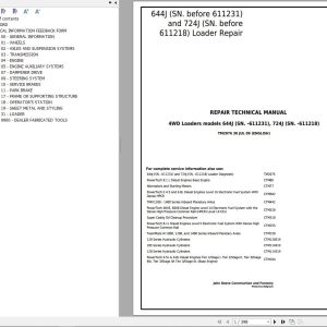 John Deere Loader 644J 724J Repair Technical Manual TM2076