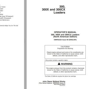 John Deere Loaders 300 300X 300CX Operator's Manual