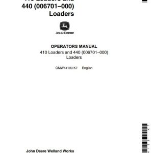 John Deere Loaders 410 440 Operators Manual