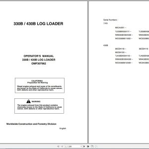 John Deere Log Loader 330B 430B Operator's Manual OMF307962