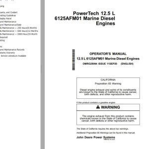 John Deere Marine Diesel Engines 12.5L 6125AFM01 Operator's Manual