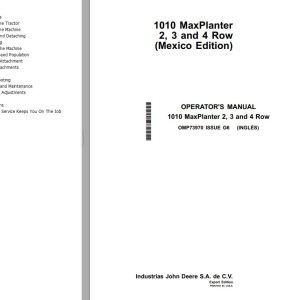 John Deere Max Planter 2 3 and 4 Row 1010 Operator's Manual