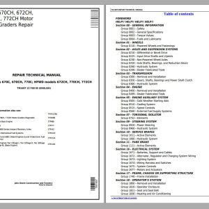 John Deere Motor Grader 670C 670CH 672CH 770C 770CH 772CH Repair Technical Manual TM1607