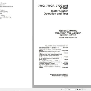 John Deere Motor Grader 770G 770GP 772G 772GP Technical Manual TM11206