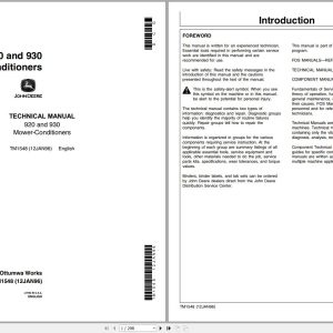John Deere Mower-Conditioners 920 930 Technical Manual TM1548