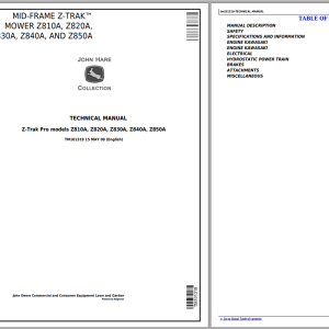 John Deere Mower Z810A Z820A Z830A Z840A Z850A Technical Manual TM101319