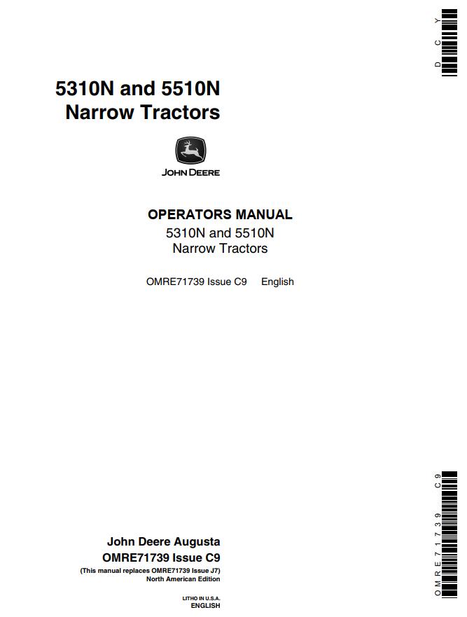 John Deere Narrow Tractors 5310N 5510N Operators Manual