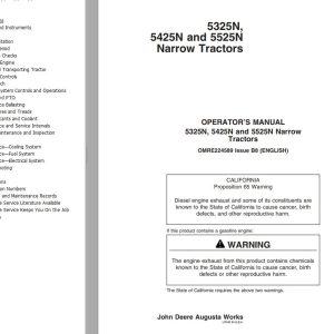 John Deere Narrow Tractors 5325N 5425N 5525N Operator's Manual