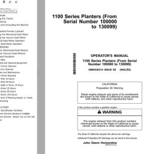John Deere Planters 1100 Series Operator's Manual