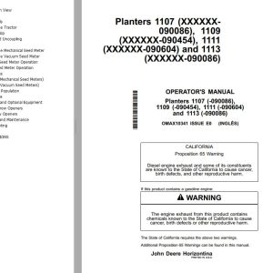 John Deere Planters 1107 1109 1111 1113 Operator's Manual