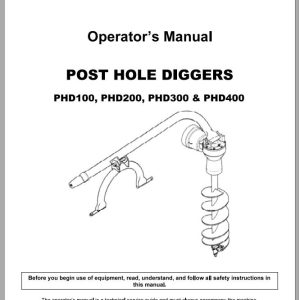 John Deere Post Hole Diggers PHD100 PHD200 PHD300 PHD400 Operator's Manual 5BP960380B 2009