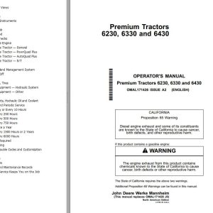 John Deere Premium Tractors 6230 6330 6430 Operator's Manual