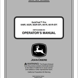 John Deere QuikTrak 648R 652R 652R-EFI 661R 661R-EFI SN 000001 Operator's Manual OMTCU35880 B3 2013