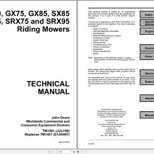 John Deere Riding Mowers GX70 - GX95 SRX75 SRX95 Technical Manual TM1491