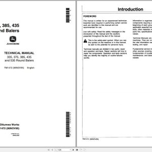 John Deere Round Balers 335 375 385 435 535 Technical Manual TM1472