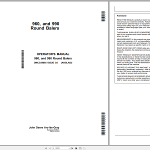 John Deere Round Balers 960 990 Operators Manual OMCC59865 EN