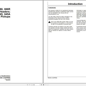 John Deere Row-Crop Headers Windrow Pickups 664 - 666R 630 - 645A Technical Manual TM4530