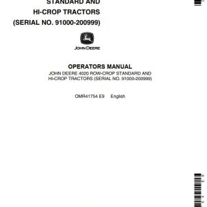 John Deere Row-Crop Standard and Hi-Crop Tractors 4020 Operators Manual