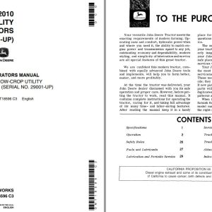 John Deere Row-Crop Utility Tractor 2010 Operators Manual