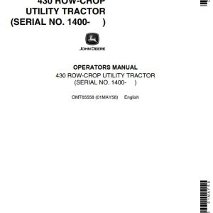 John Deere Row-Crop Utility Tractor 430 Operators Manual