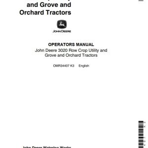 John Deere Row Crop Utility and Grove and Orchard Tractors 3020 Operators Manual